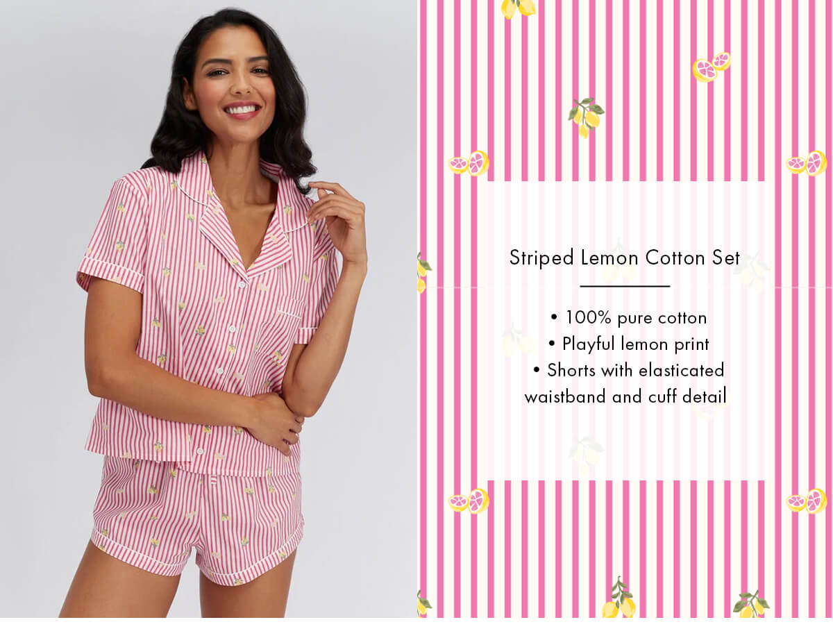 Striped lemon cotton short pyjama set