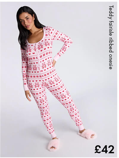 Teddy fairisle ribbed onesie