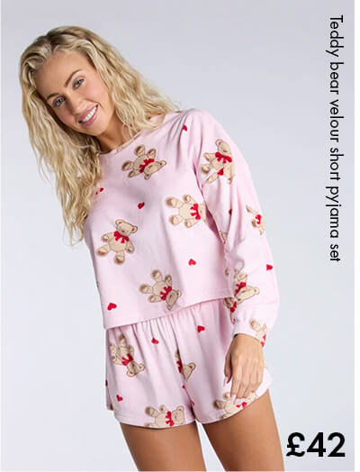 Teddy bear velour short pyjama set 
