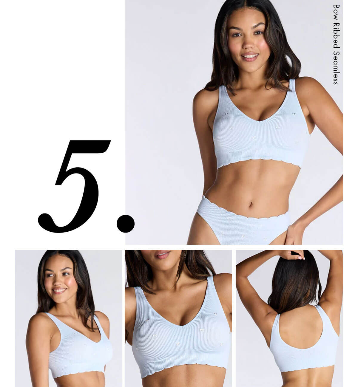 Ribbed seamless bow embroidered bralette