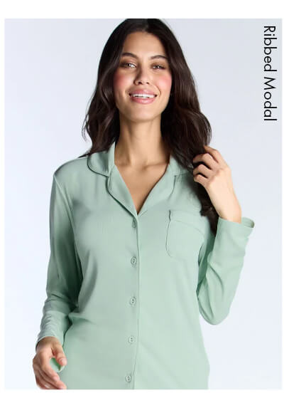 Ribbed modal pyjama top - Sage Green