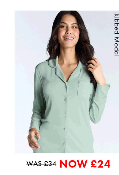 Ribbed modal pyjama top - Sage Green