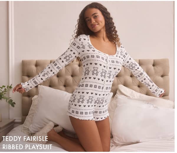 Teddy fairisle ribbed playsuit