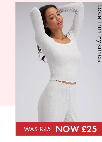 Lace trim ribbed pyjama set 