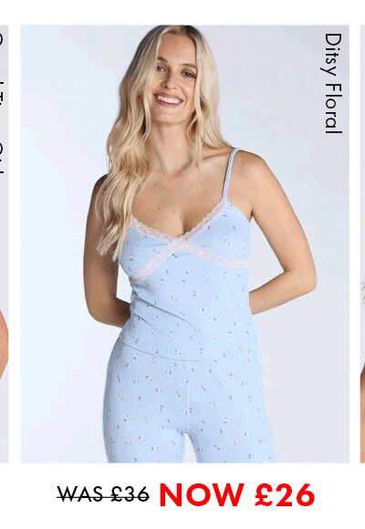 Ditsy floral ribbed cami pyjama set - Blue Mix