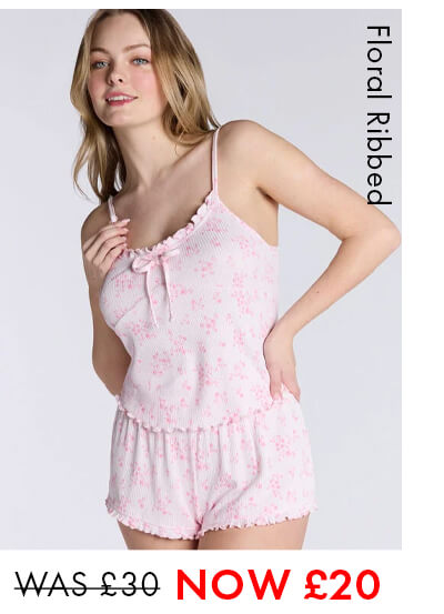 Floral ribbed cami short pyjama set 