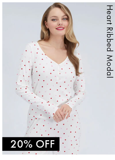 Heart ribbed modal pyjama set 