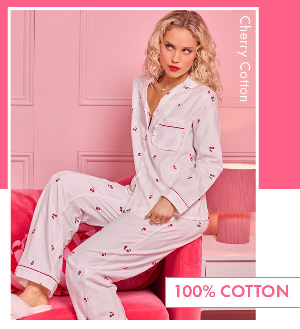 Cherry embroidered cotton pyjama set