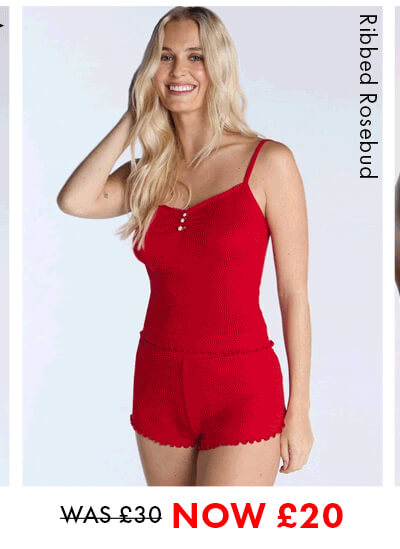Rosebud ribbed short pyjama set - Red