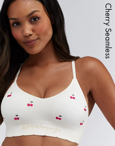 Ribbed seamless cherry embroidered bralette