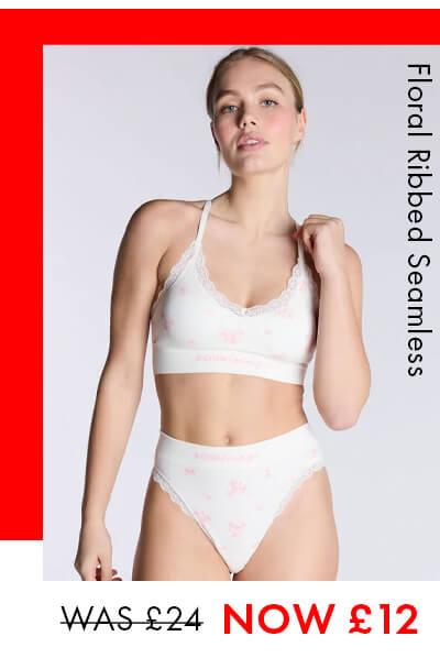 Ribbed seamless floral bralette - Ivory Mix