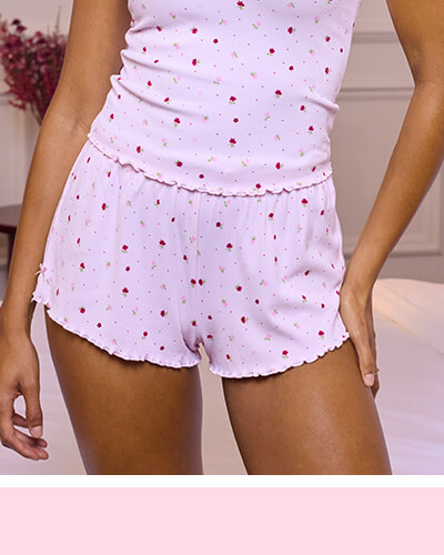 Floral ribbed short pyjama set 