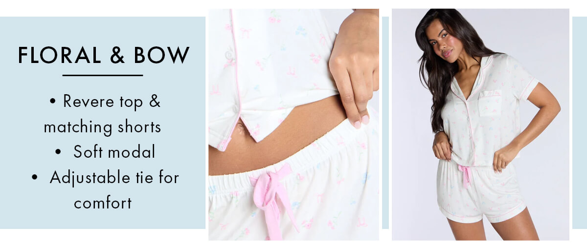 Floral & bow modal short pyjama set