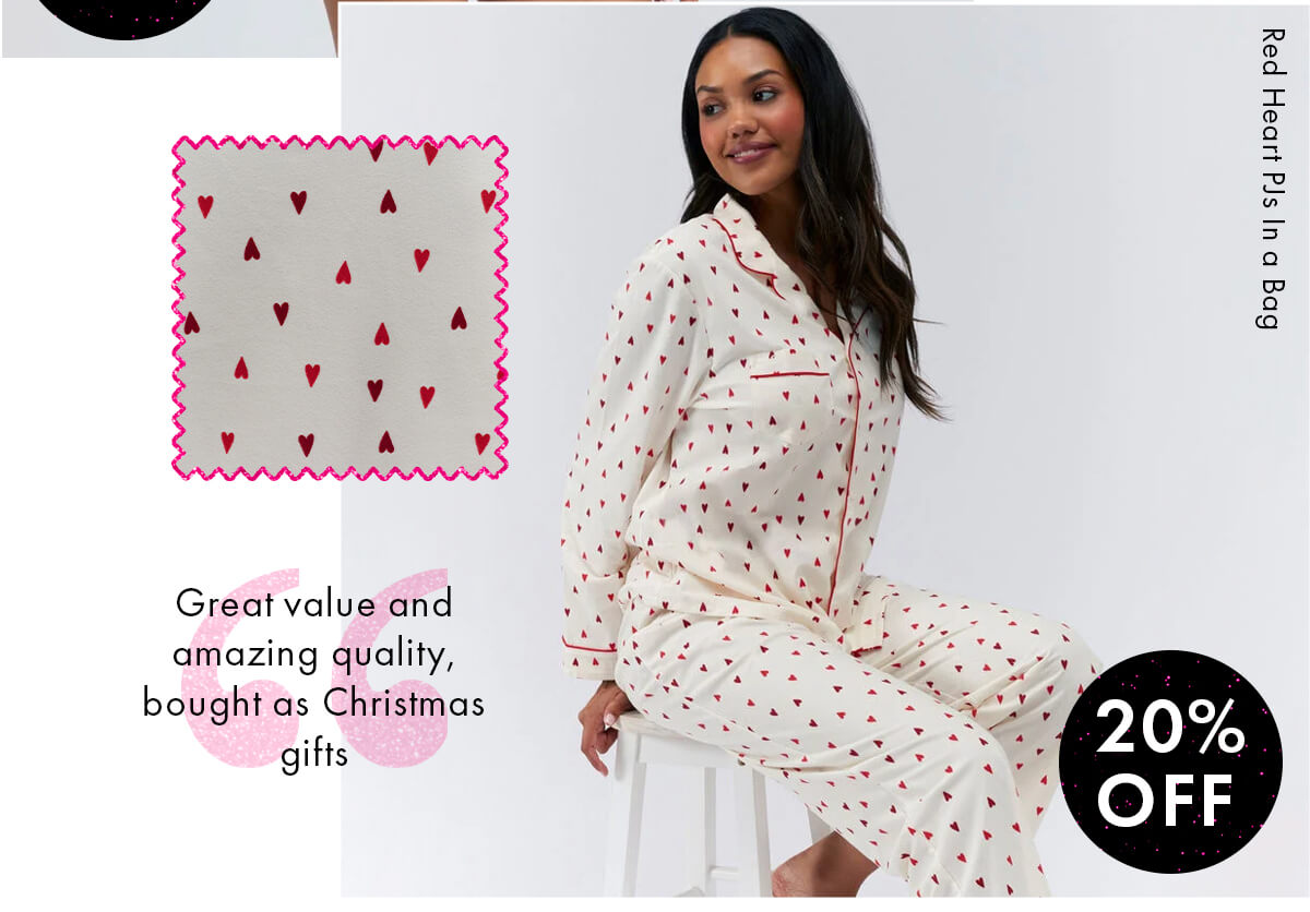 Red heart pyjamas in a bag 