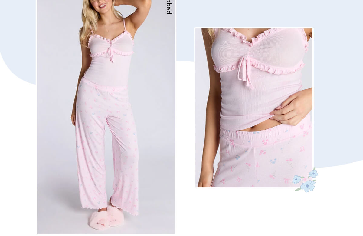 Frill ribbed cami floral pyjama set