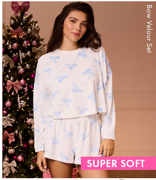 Bow velour short pyjama set