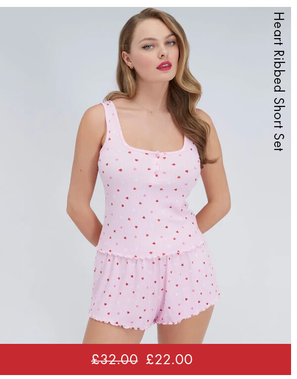 Heart ribbed short pyjama set 
