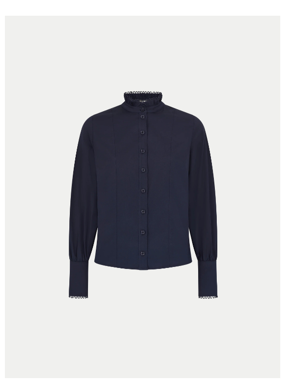 Slim Stand Collar Shirt - Navy