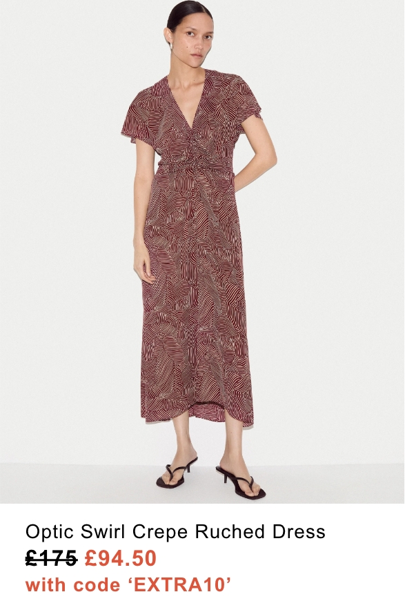 Optic Swirl Crepe Ruched Dress