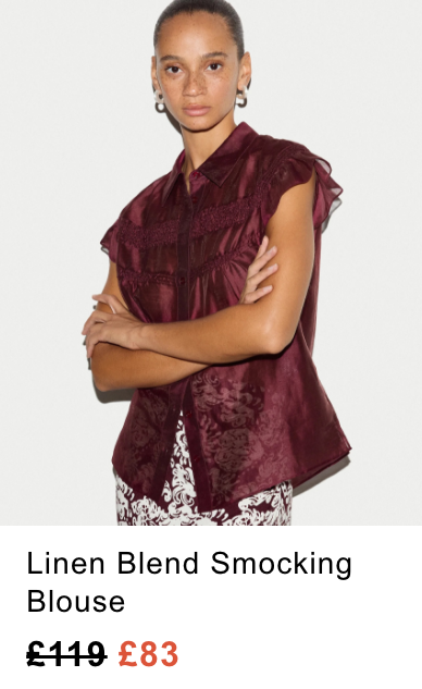 Linen Blend Smocking Blouse