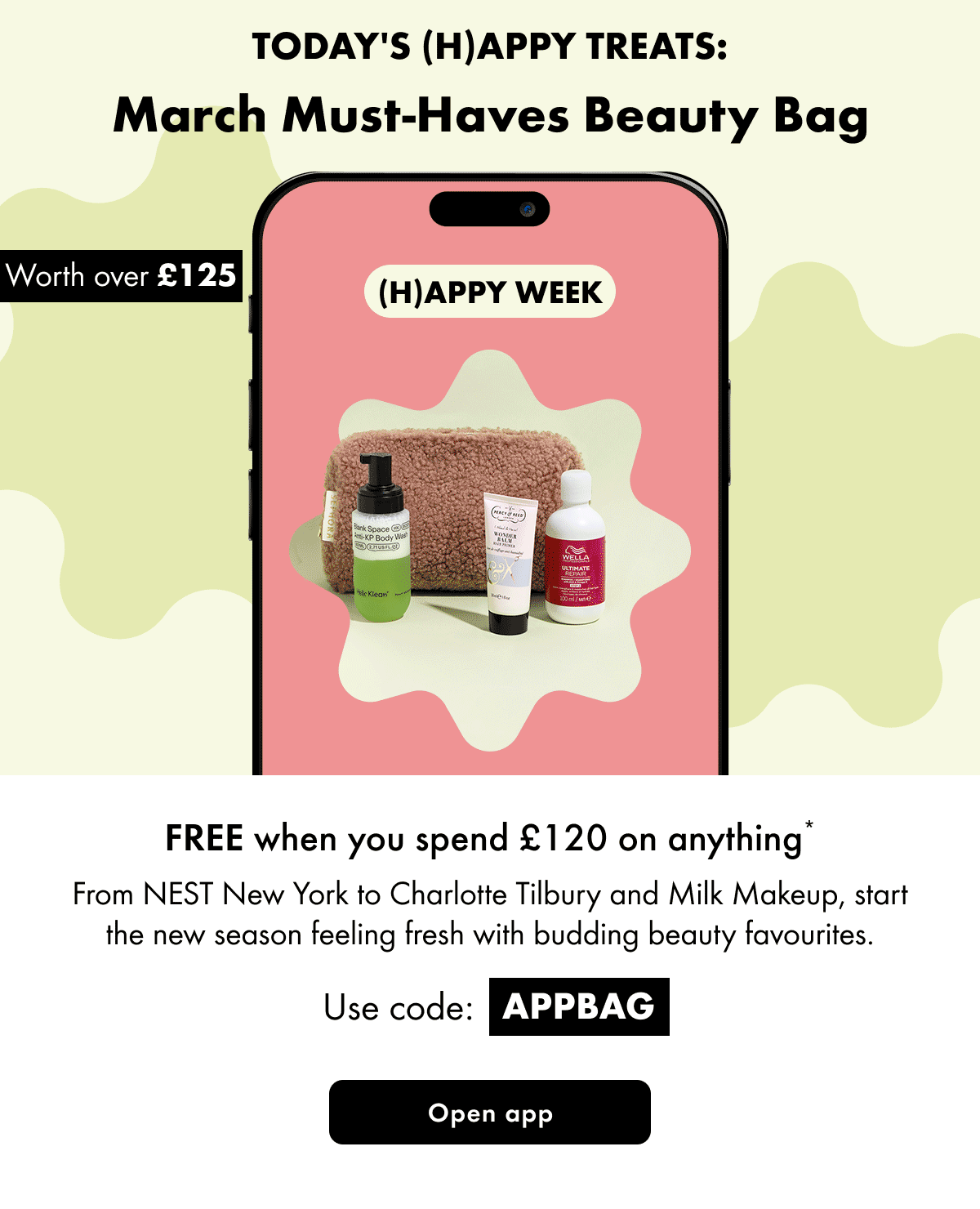 FREE Beauty bag worth £125 when you spend £120
