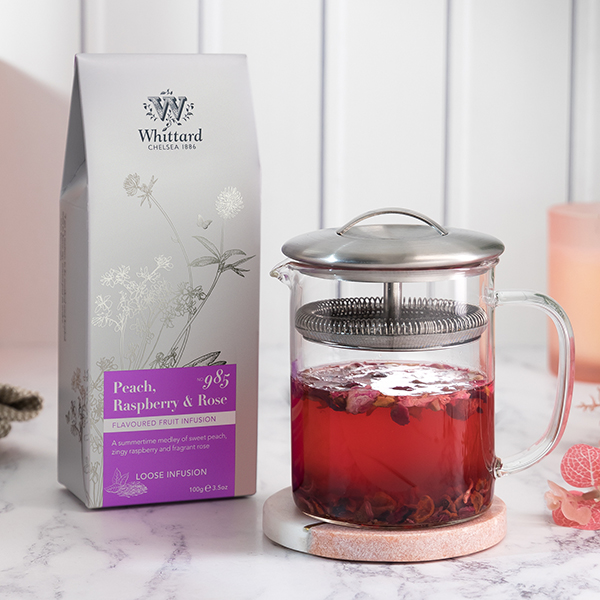 image of peach, raspberry and rose infusion with infuser