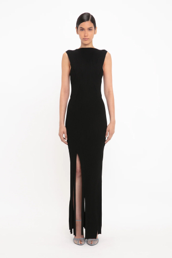 Black sleeveless dress with plait detail 