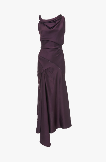 Purple draped midi dress