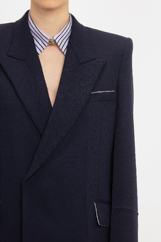 A dark blue blazer 