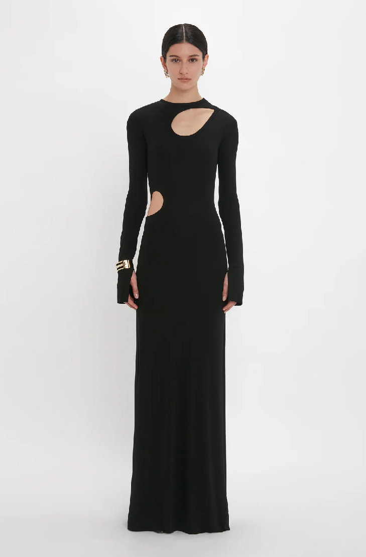 Cut-Out Jersey Floor-Length Dress In Black