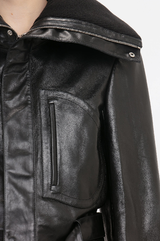Cropped black leather biker jacket 