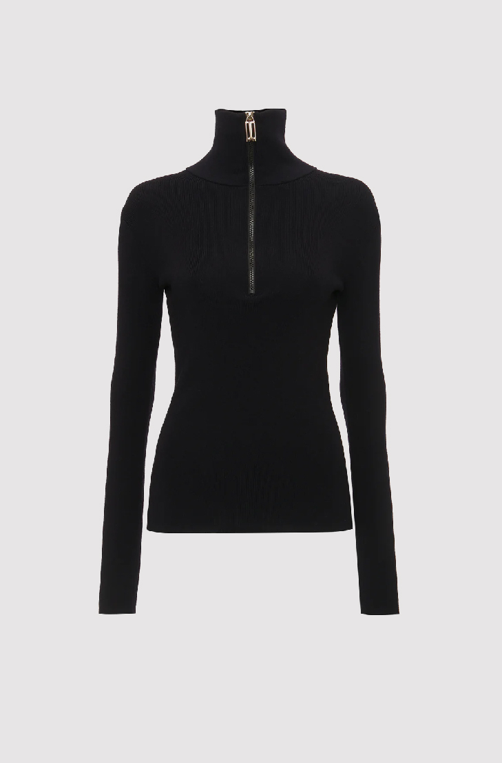 Half Zip High Neck Top In Ink Blue