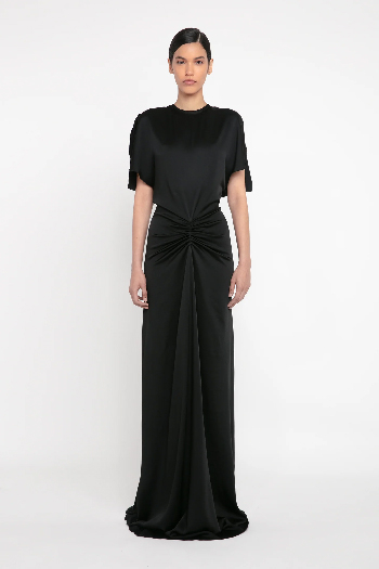 Black gathered waist gown 