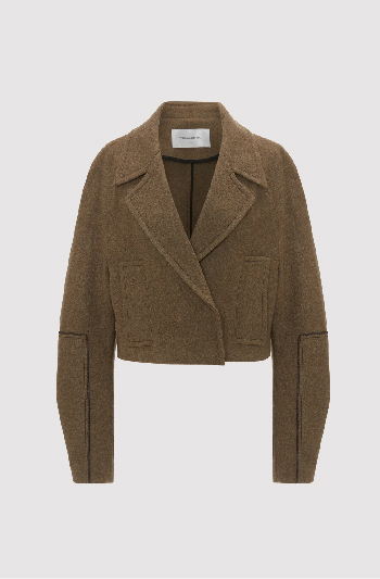 Cropped Pea Coat In Khaki