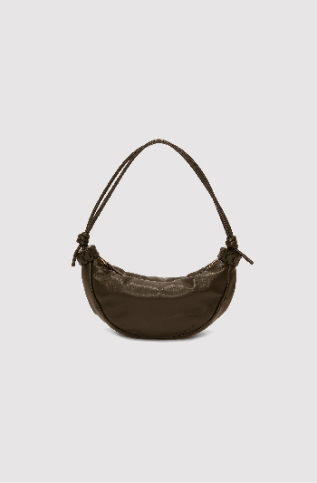 Puffy Half Moon Shoulder Bag In Khaki Leather