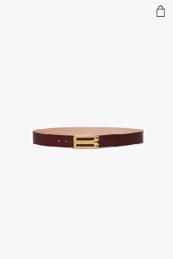 Jumbo burgundy belt with gold b detail 