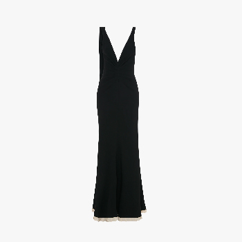  V neck gathered waist gown in black 
