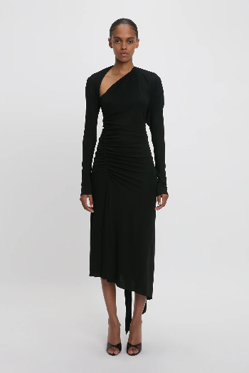 Black ruched midi dress 
