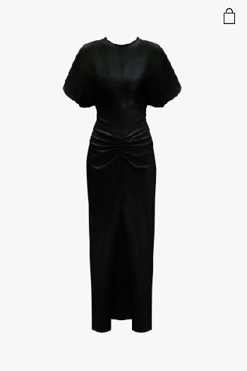 Black midi gathered waist dress