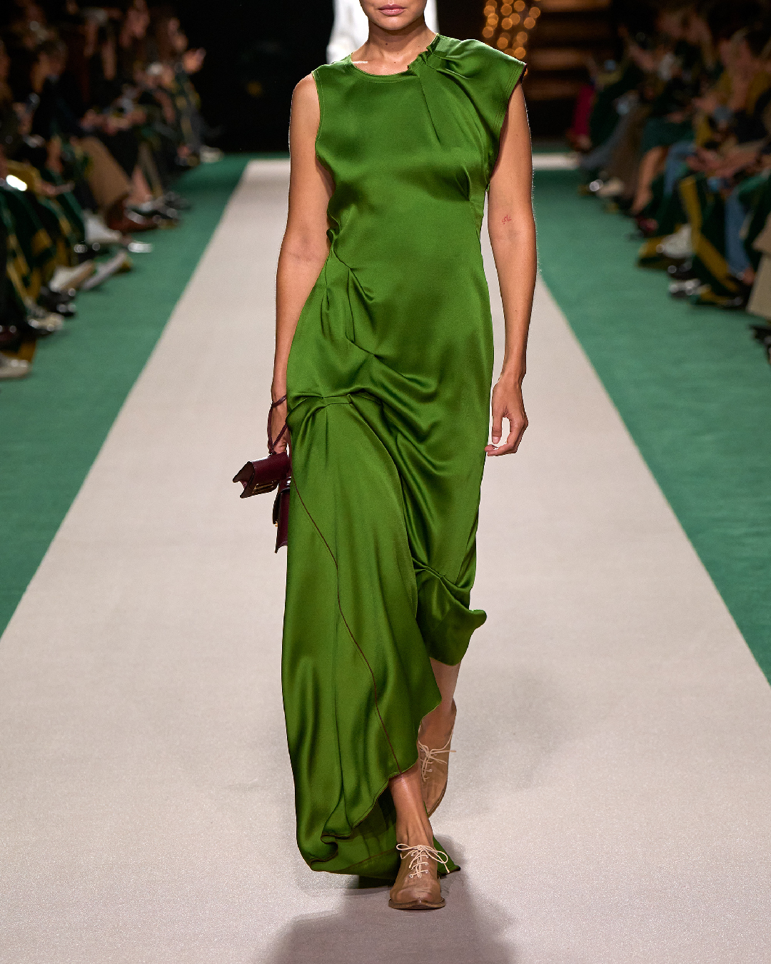 Draped Tuck Detail Midi Dress in Algae Green