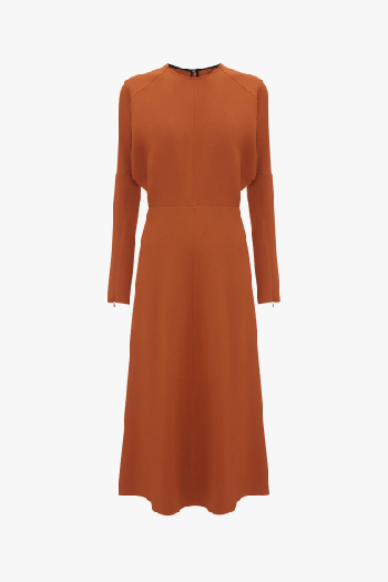 Orange long sleeve midi dress 