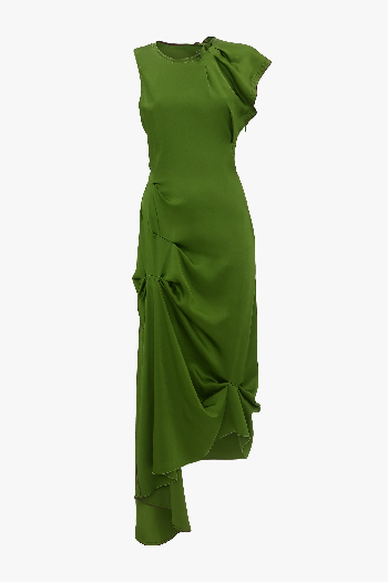 Green pleat detail midi dress
