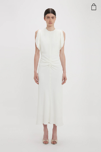 Women in white gathered waist midi dress 