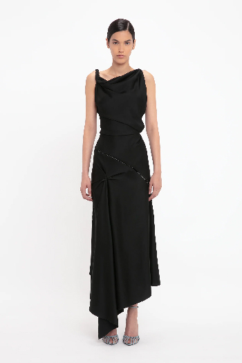 Black draped midi dress