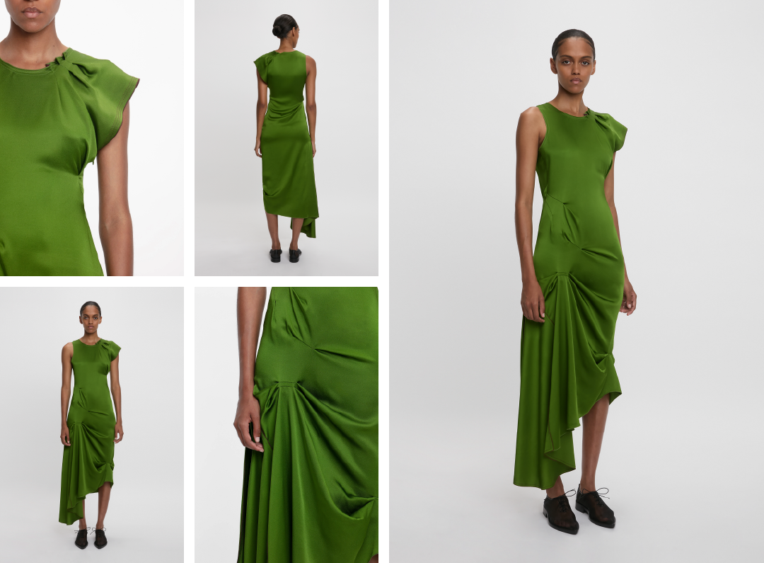 Draped Tuck Detail Midi Dress in Algae Green