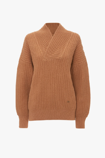 Brown shawl neck jumper 