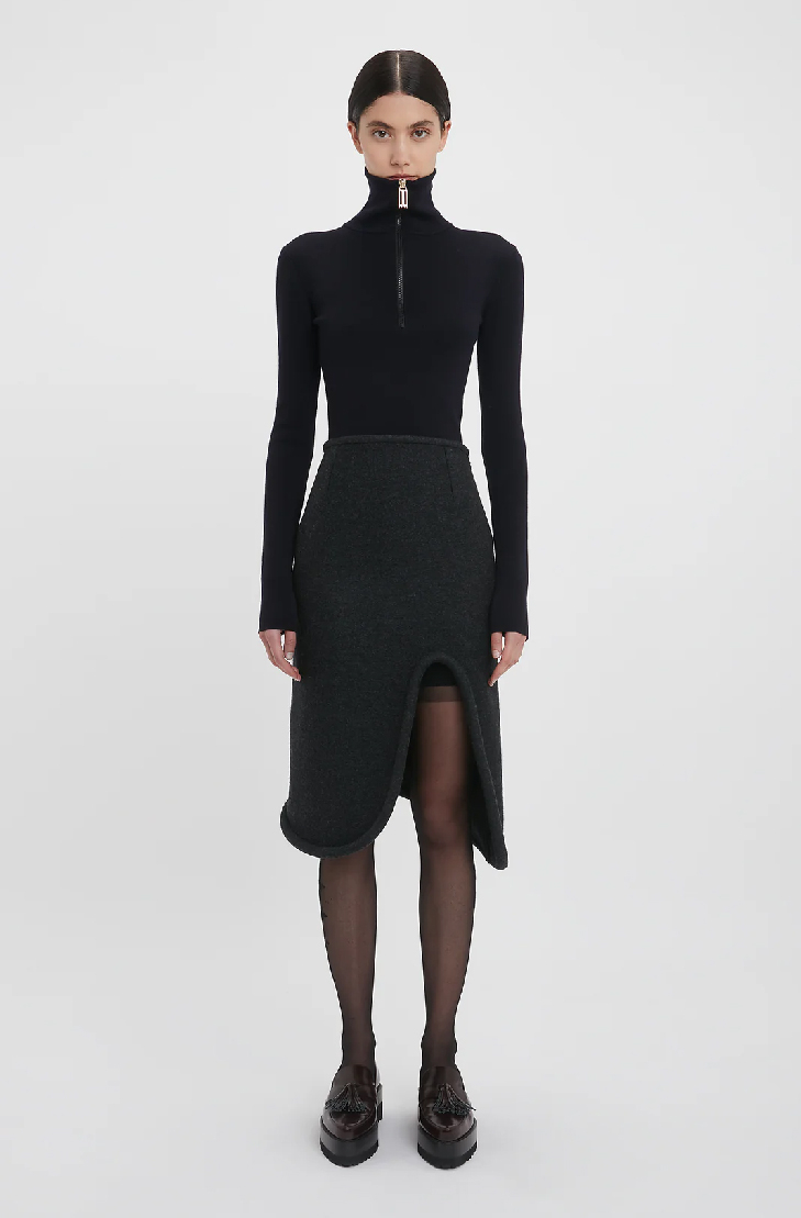 Padded Tube Detail Skirt In Charcoal