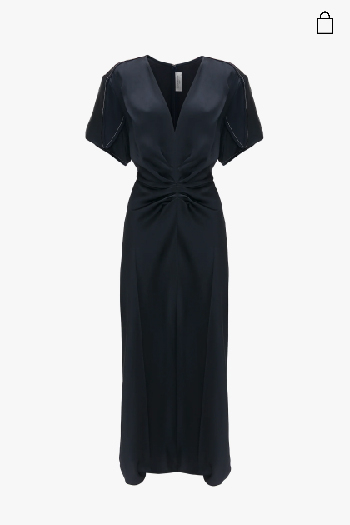Navy v-neck gathered waist dress