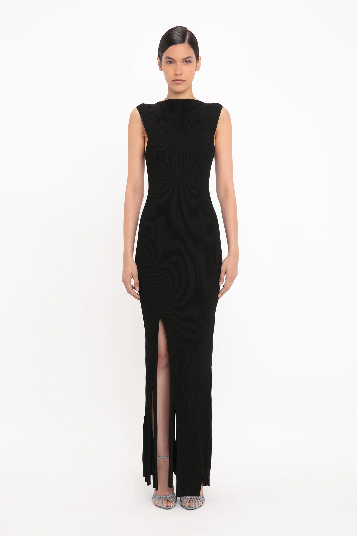 Black sleeveless dress with plait detail 