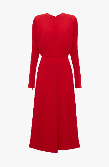 Red long sleeve midi dress